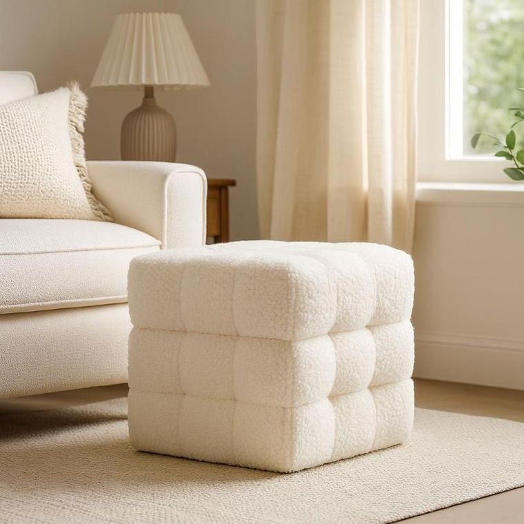 Home Styling Collection, Square, pufa ze schowkiem kostka, tapicerka baranek, 38-38-37 cm