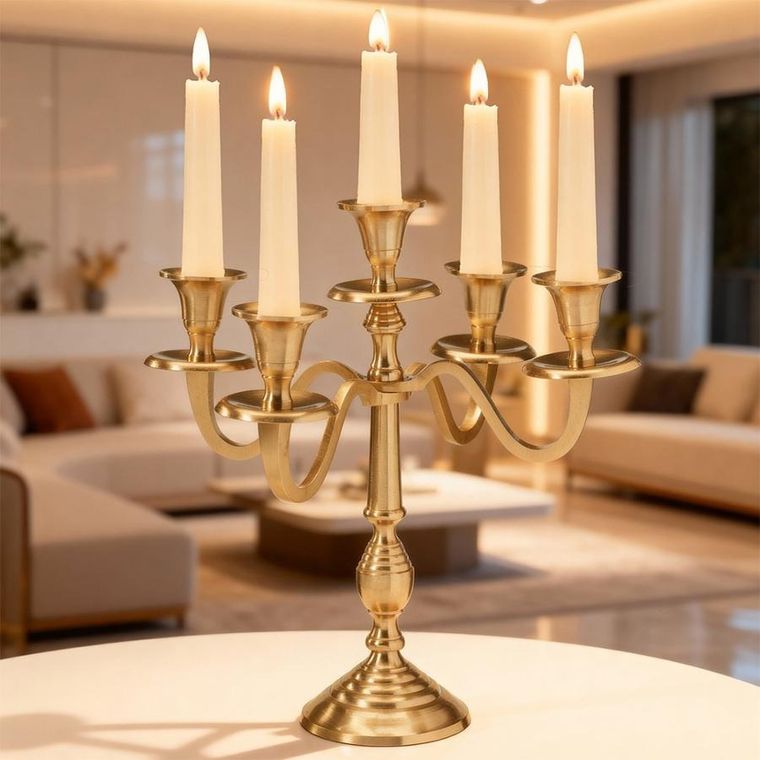 Home Styling Collection, świecznik kandelabr, 5-ramienny, złoty, 30 cm