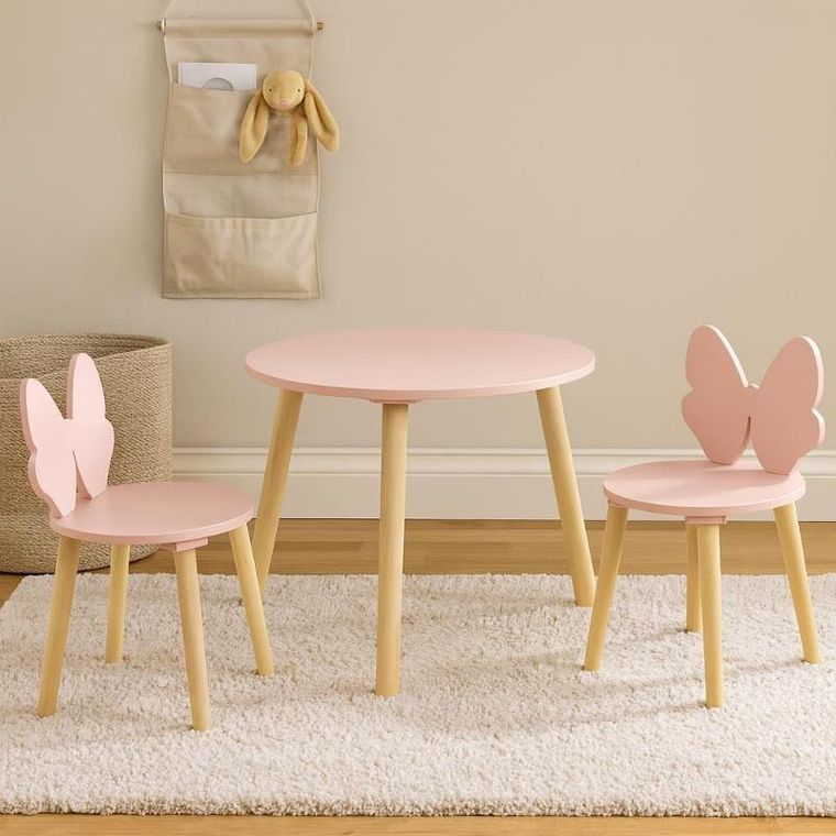 Home Styling Collection, zestaw mebli dziecięcych z różową kokardą, stolik + krzesła, 2 szt.