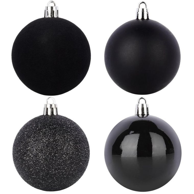 Home Styling Decoration, bombki choinkowe, nietłukące, czarne, 8 cm, 16 szt.