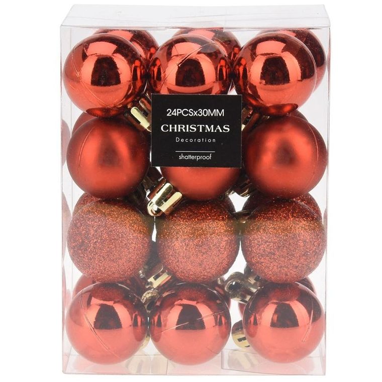 Home Styling Decoration, bombki choinkowe, nietłukące, czerwone, 3 cm, 24 szt.