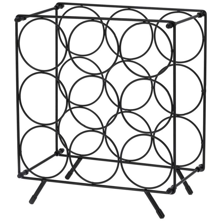 Home Styling Decoration, stojak na wino, metalowy, czarny, 9 butelek