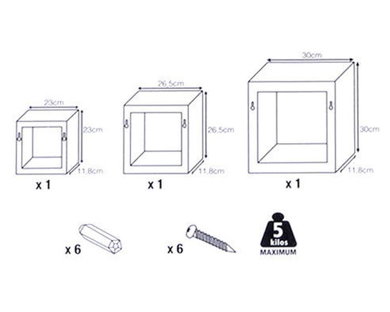 Homea, półki wiszące kostki, zestaw 3 szt.