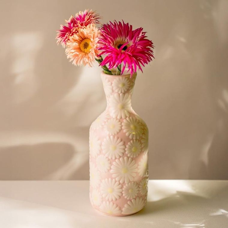 Homla, Bloomy, wazon, w wytłaczane kwiaty, 9,5-9,5-23,5 cm