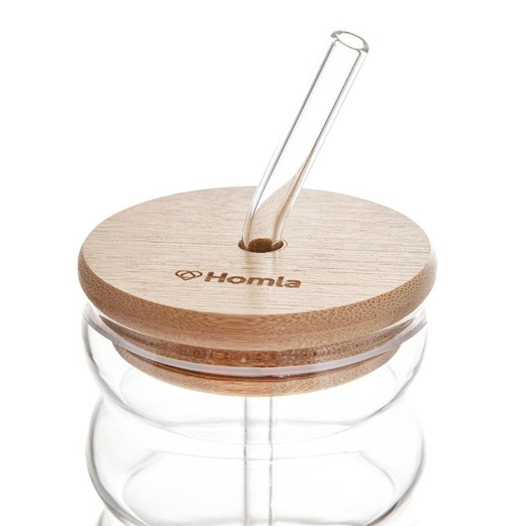 Homla, Bubbly Summer, szklanka z bambusową pokrywką i szklaną słomką, 0,45l