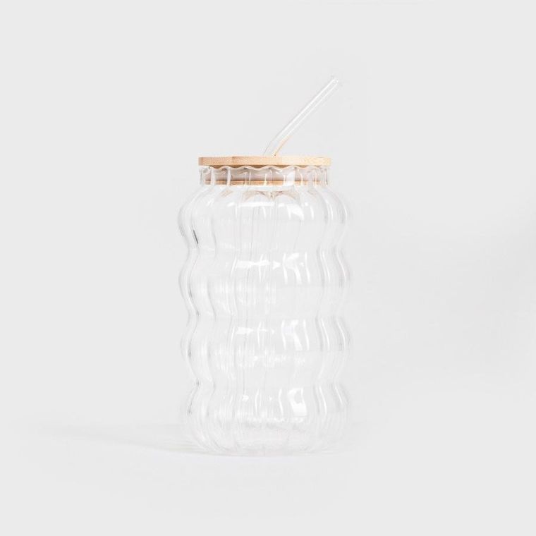 Homla, Bubbly, szklanka ryflowana ze słomką, 0,75 l