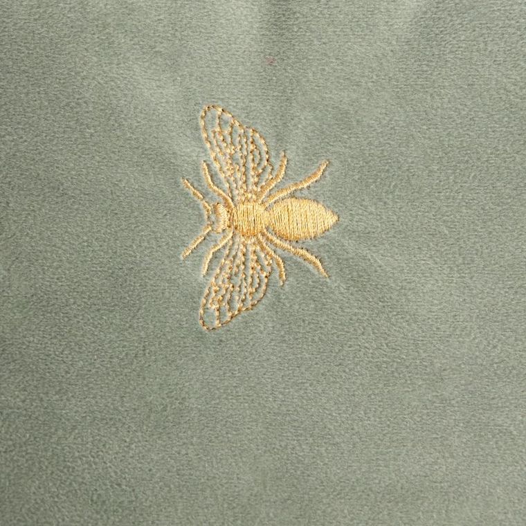 Homla, Camilla, poszewka, welurowa pistacjowa z haftowanymi pszczołami, 45-45 cm