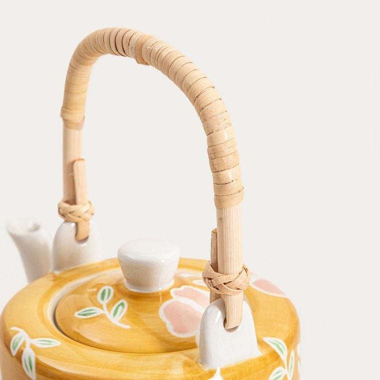 Homla, Cerri, zestaw do herbaty, musztardowy w kwiaty, 3 elementy