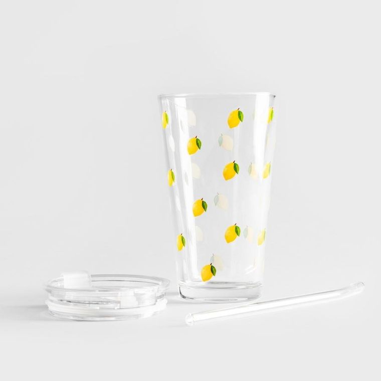 Homla, Embo Summer, szklanka ze słomką w cytrynki, 0,4l, 745904