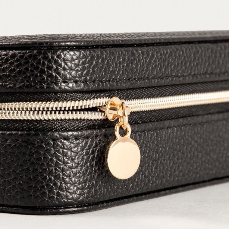 Homla, Linas, szkatułka na biżuterię, z eko skóry czarna, 17,5-8-5 cm