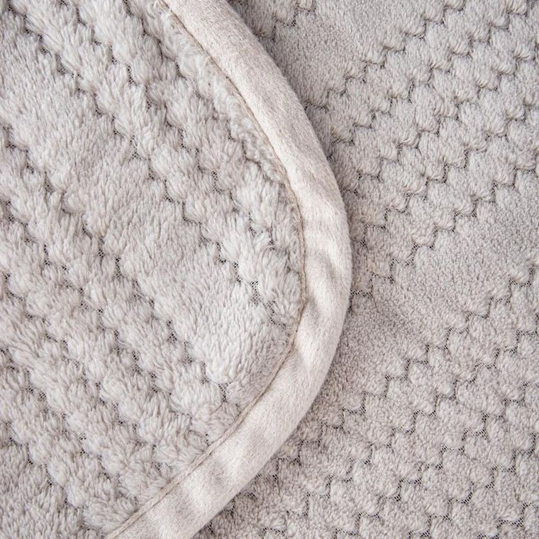 Homla, Mavro, koc miękki szary z ozdobnym przeszyciem i lamówką, 150-200 cm