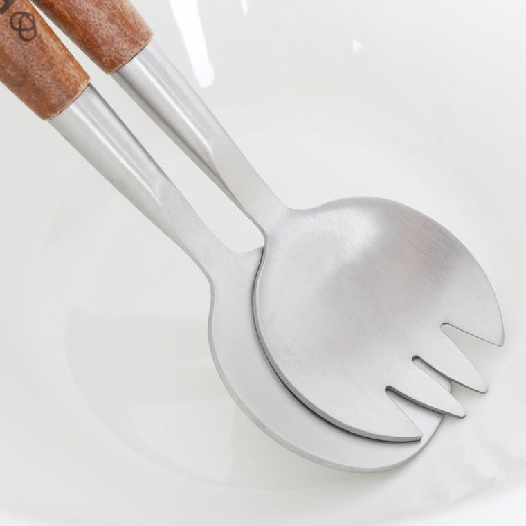 Homla, Mooka, misa do sałat ceramiczna z przyborami, biała, 24 cm