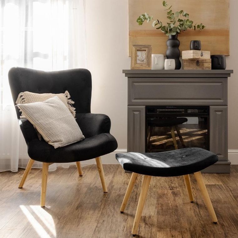 Homla, Moss, Fotel welurowy czarny 70-95 cm