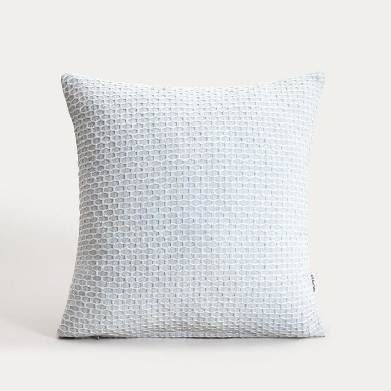 Homla, Riley, poszewka, bawełniana błękitna z dekoracyjnym przeszyciem geometrycznym, 45-45 cm