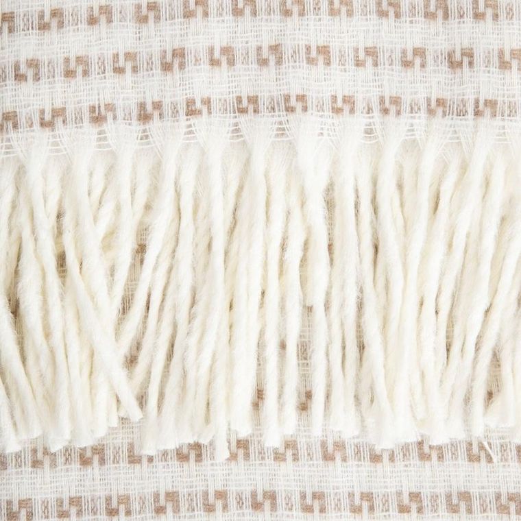 Homla, Sorbo, koc, z frędzlami i strukturalnym beżowym wzorem, 150-200 cm