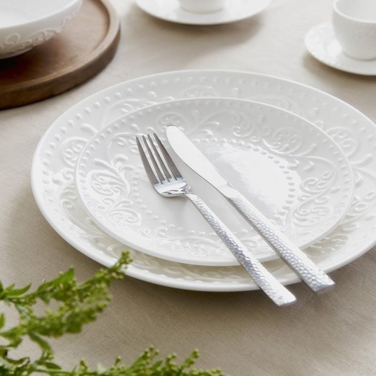 Homla, Sylia, talerz deserowy, biały z ornamentem, 21 cm