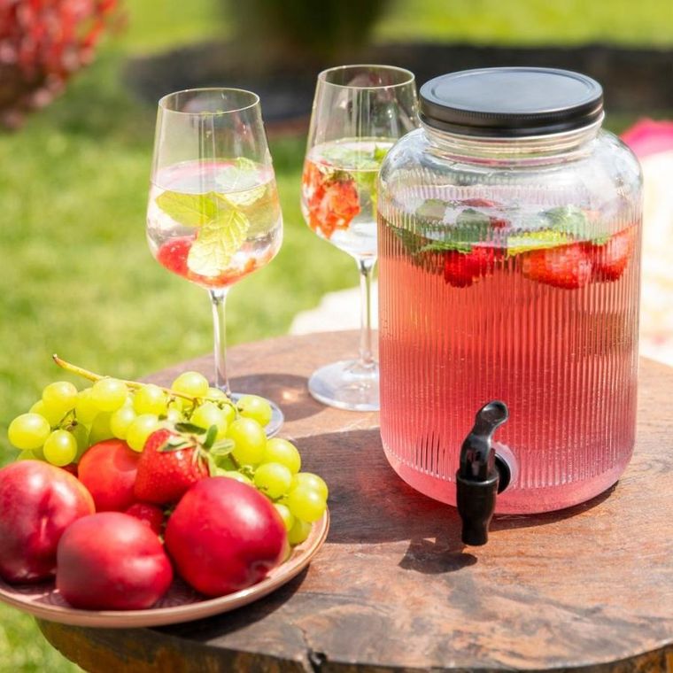 Homla, Velmo, słoik z kranikiem prążkowany z czarną pokrywką, 4l