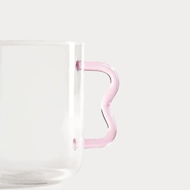 Homla, Zigra, szklanka, z falowanym różowym uchem, 0,4l