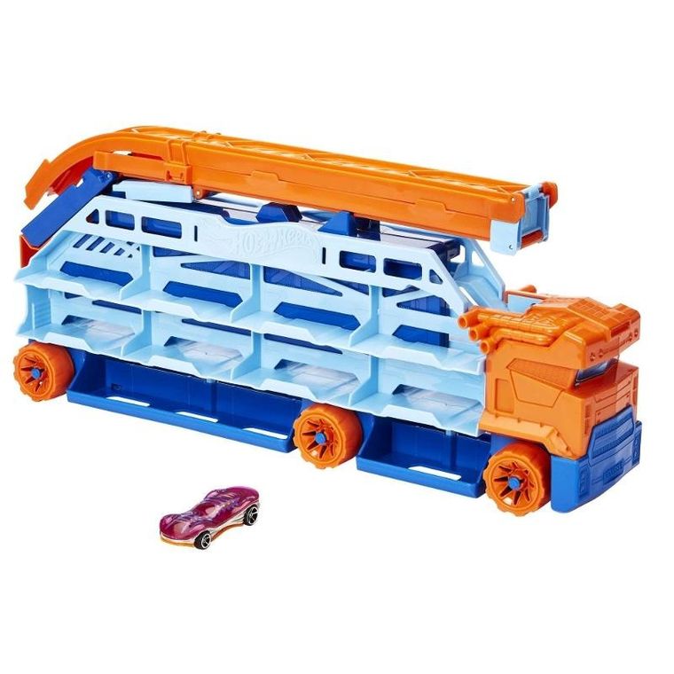 Hot Wheels City, Transporter - epicki zjazd 2w1 + 3 autka Hot Wheels GRATIS, zestaw promocyjny