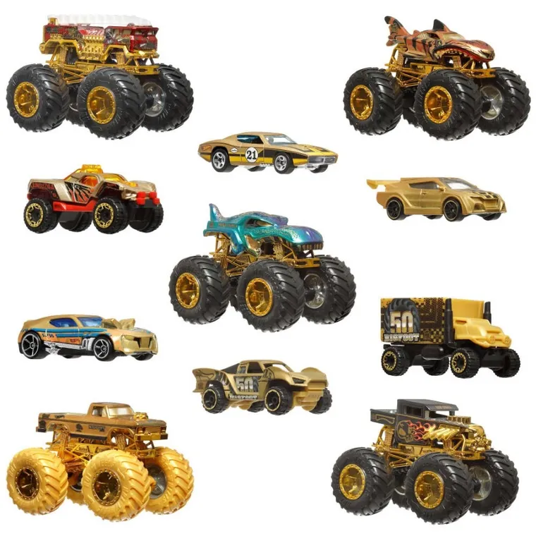 Hot Wheels, Monster Trucks, Bigfoot 50 rocznica, Monster Trucki i samochodziki, zestaw aut