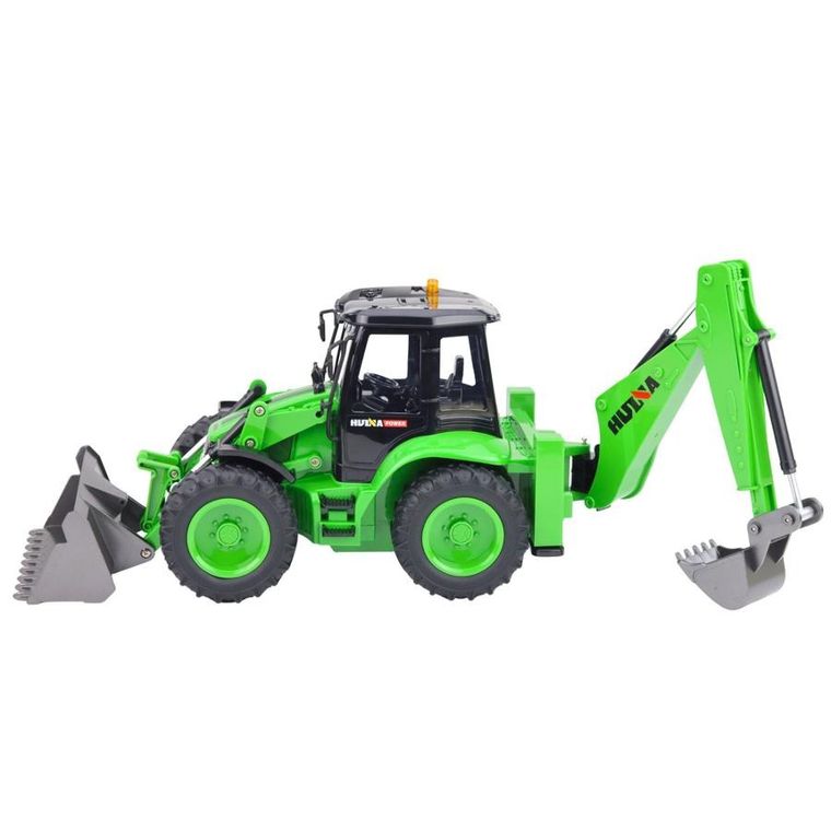 Huina, koparko ładowarka, pojazd budowlany zdalnie sterowany, zielona, 1:14