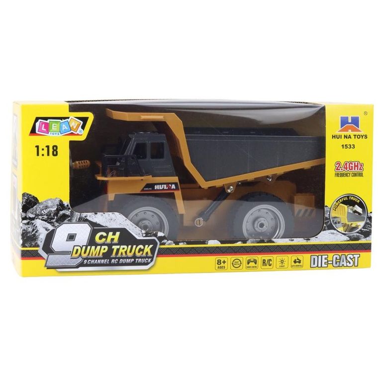 Huina, wywrotka, pojazd budowlany zdalnie sterowany, żółta, 1:18