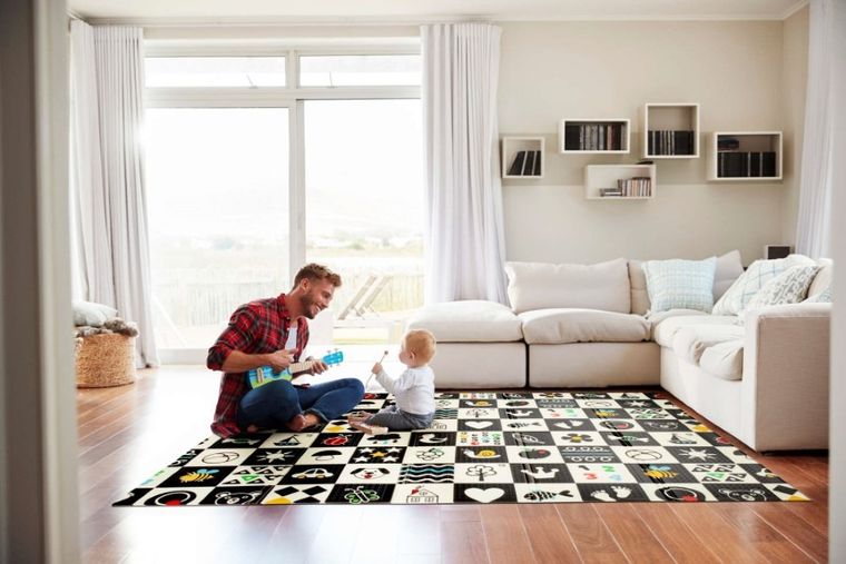 Humbi, dwustronna mata edukacyjna z pianki XPE, polski alfabet, kontrastowe obrazki, 120-180 cm