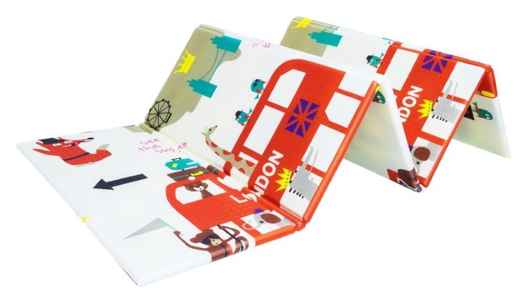 Humbi, dwustronna składana mata edukacyjna z pianki, Londyn, autobus, uliczki, miasto, 150-180-1 cm