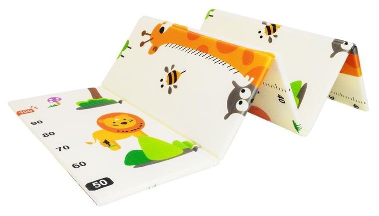 Humbi, dwustronna składana mata edukacyjna z pianki, żyrafy, miarka, misie, liski, sarenki, 150-180-1 cm