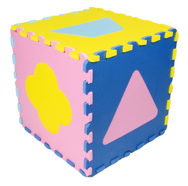 Humbi, mata piankowa, puzzle, kształty, żółty niebieski różowy, 120-120 cm