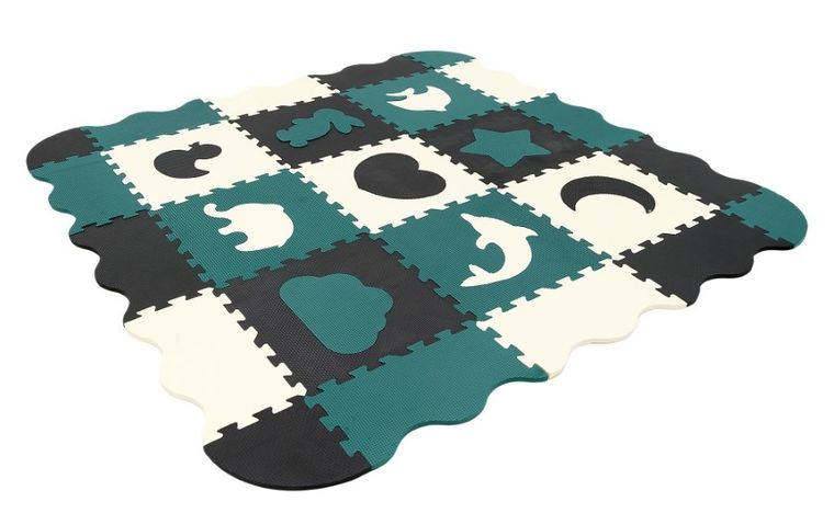 Humbi, mata piankowa, puzzle, kształty zoo, czarny kremowy ciemnozielony, 120-120 cm