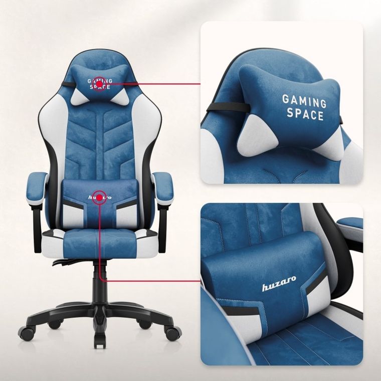 Huzaro, Force 2.7 Blue, fotel gamingowy, welurowy