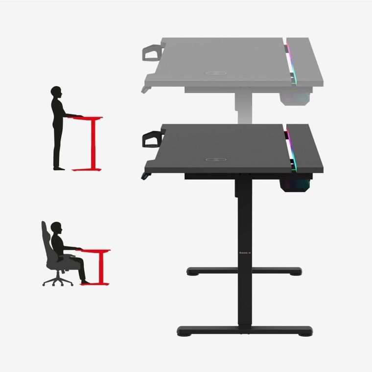 Huzaro, Hero 8.7, biurko gamingowe z regulacją wysokości, RGB, Black, 140 cm