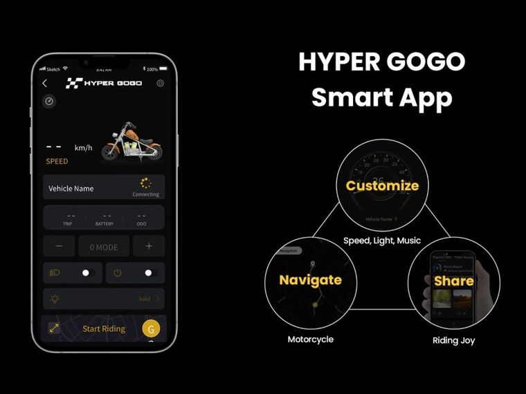 Hyper Gogo, Cruiser 12 Plus, Motocykl, pojazd na akumulator, z dostępem do aplikacji, czarny