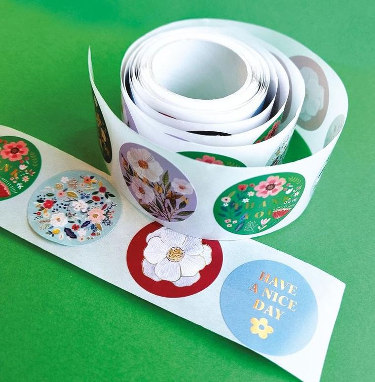 Interdruk, naklejki na taśmie, okrągłe, flowers