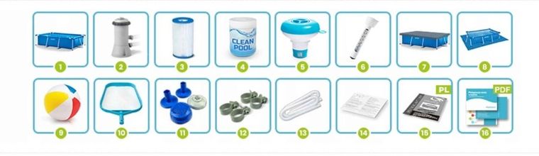 Intex, basen ogrodowy, stelażowy, 300-200-75 cm, zestaw 15w1