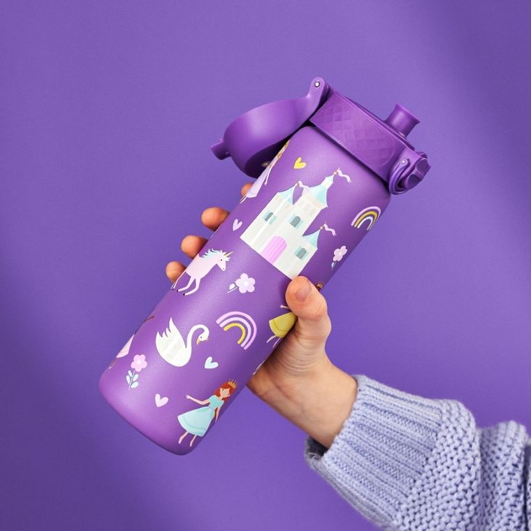 ION8, Księżniczki, bidon stalowy z ustnikiem, fioletowy, 600 ml