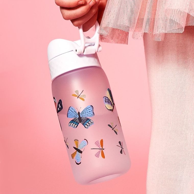 Ion8, Motylki, bidon z ustnikiem, biały, 350 ml