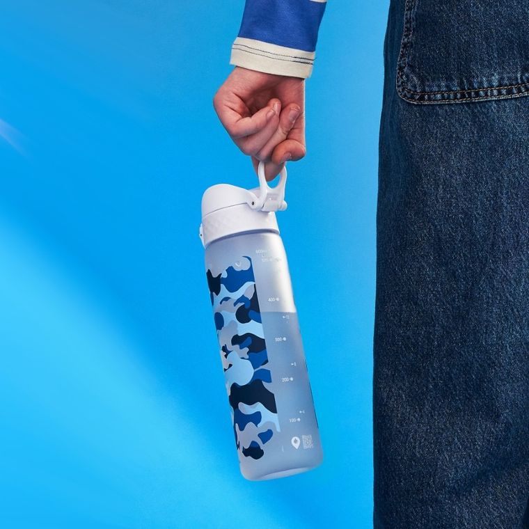 ION8, Niebieskie moro, bidon z ustnikiem, biały, 500 ml