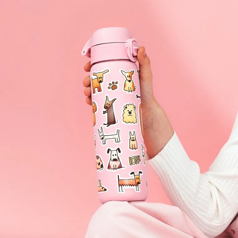 ION8, Pieski, bidon stalowy z ustnikiem, różowy, 600 ml