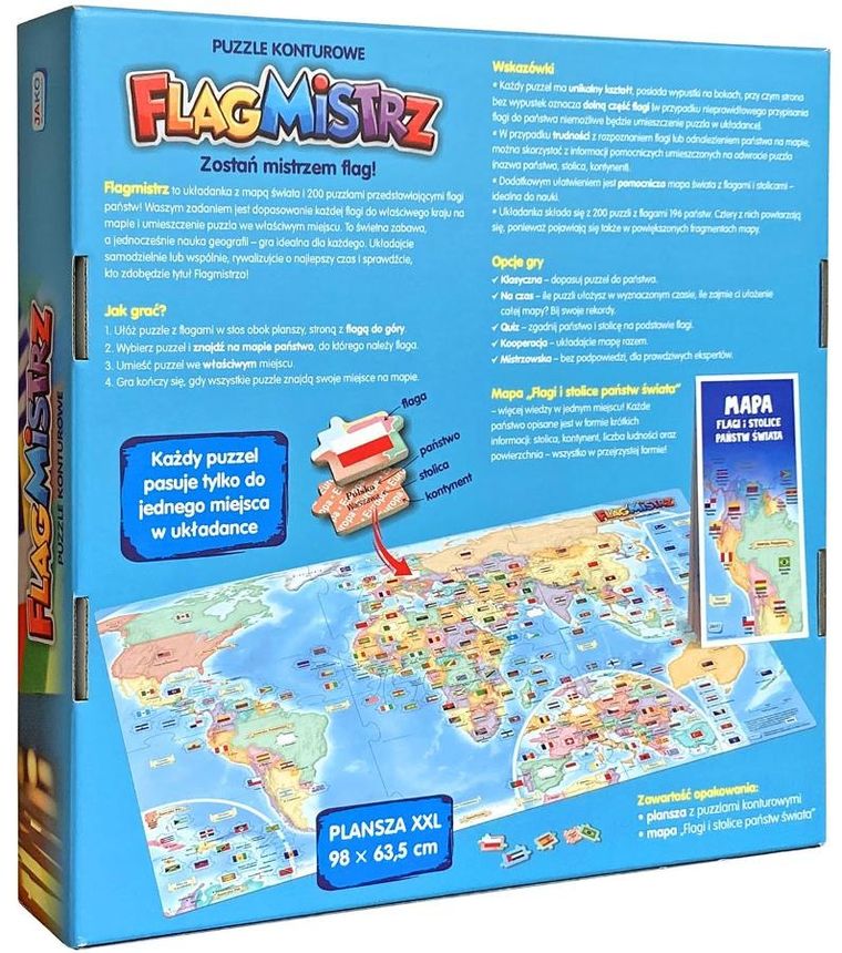 Jako, Flagmistrz, puzzle konturowe, gra edukacyjna, 200 elementów