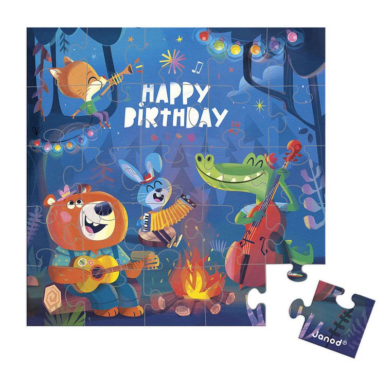 Janod, Birthday, puzzle z kartką urodzinową, 2w1, 25 szt.