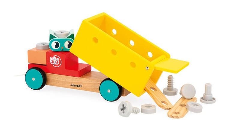 Janod, Brico ‘Kids, ciężarówka do składania, drewniany pojazd do ciągnięcia