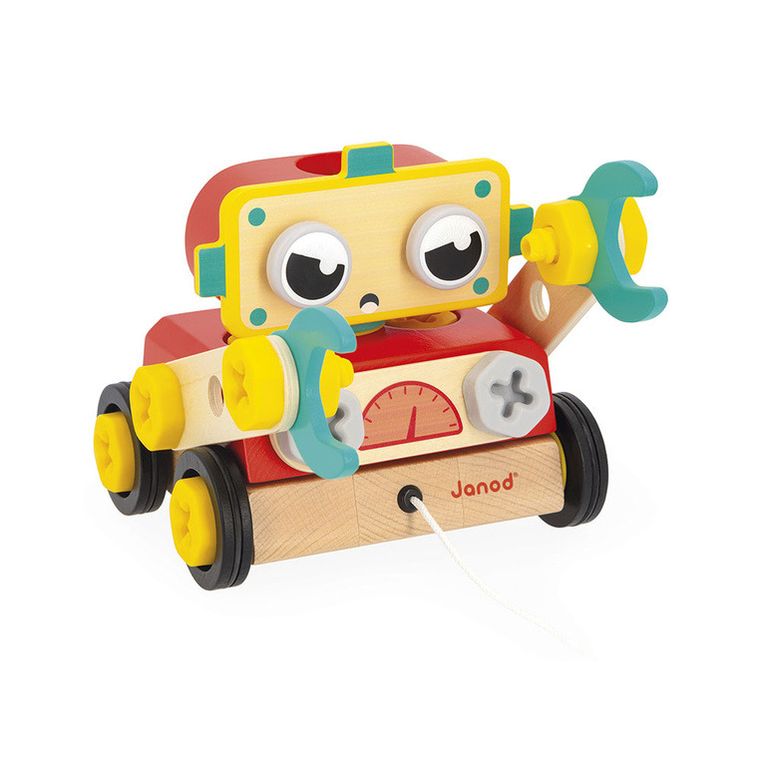 Janod, Brico ‘Kids, drewniany robot, zestaw majsterkowicza do skręcania i ciągnięcia