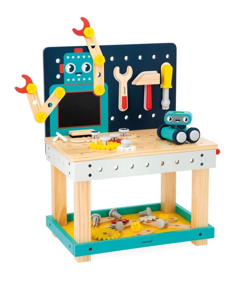 Janod, Brico ‘Kids, duży stolik, warsztat drewniany, magnetyczny, Robot