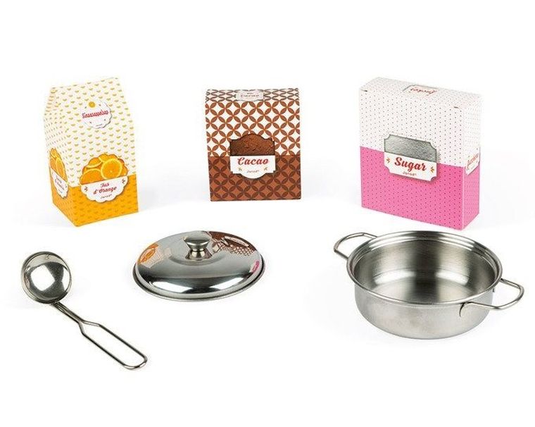 Janod, Candy Chic, kuchnia drewniana z dźwiękiem z 6 akcesoriami