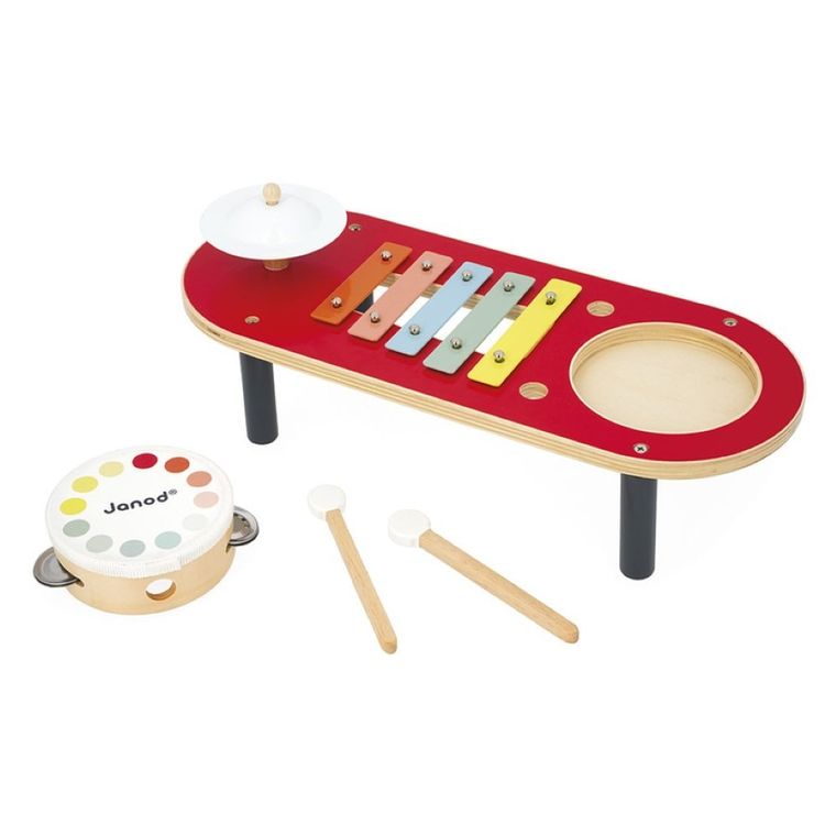 Janod, Confetti, stolik muzyczny, drewniane instrumenty