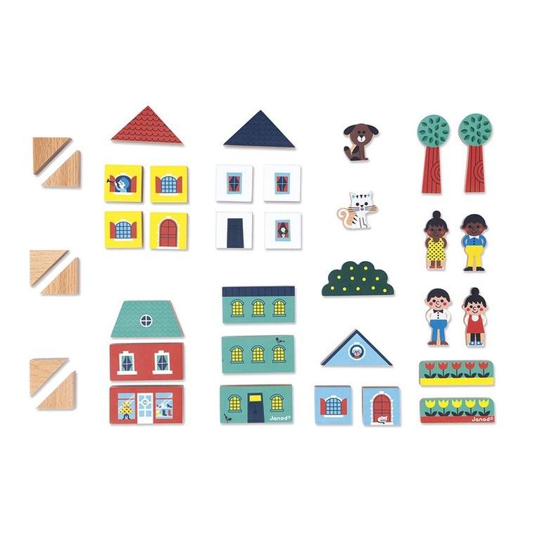 Janod, Cross Road, Miasto, zestaw klocków i figurek, 36 elementów