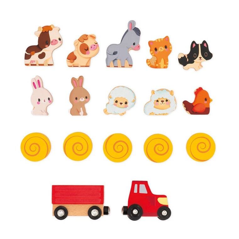 Janod, drewniana farma z otwieranym dachem i figurkami