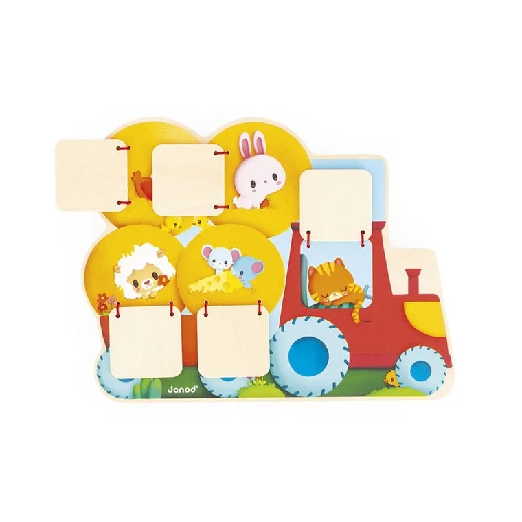 Janod, drewniana tablica szukaj i znajdź, traktor